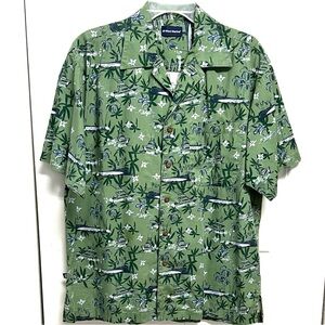 West Marine Olive Green Tropical Print Camp Shirt Size M